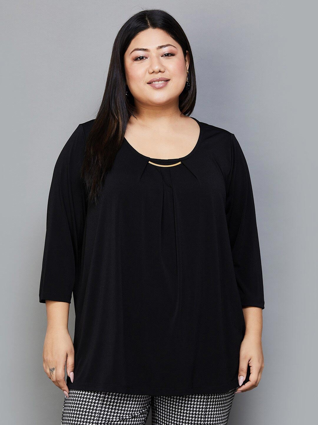 

Nexus by Lifestyle Round Neck A-Line Top, Black