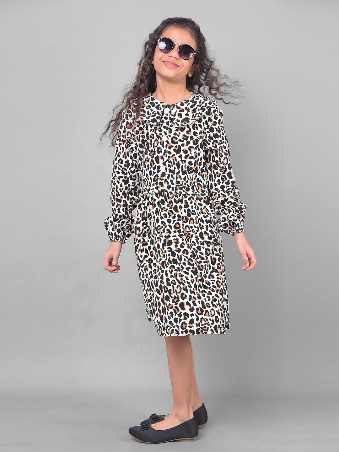 

Crimsoune Club Kids-Girls Animal Print Round Neck Mini Casual Dress, Black