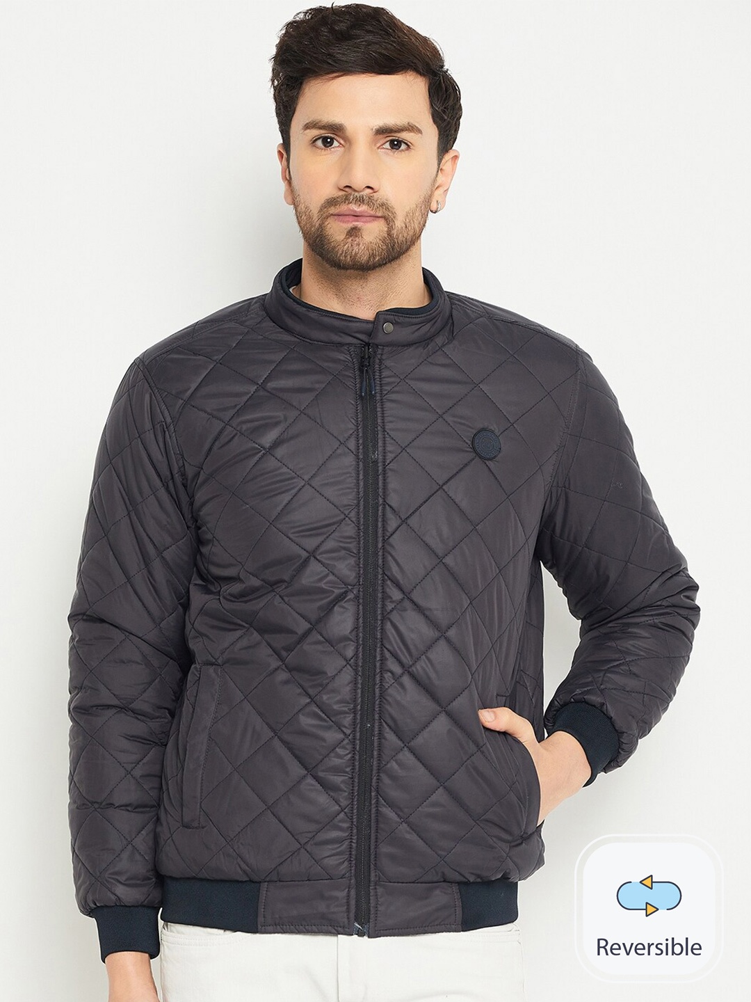 

Okane Camouflage Printed Reversible Bomber Jacket, Navy blue