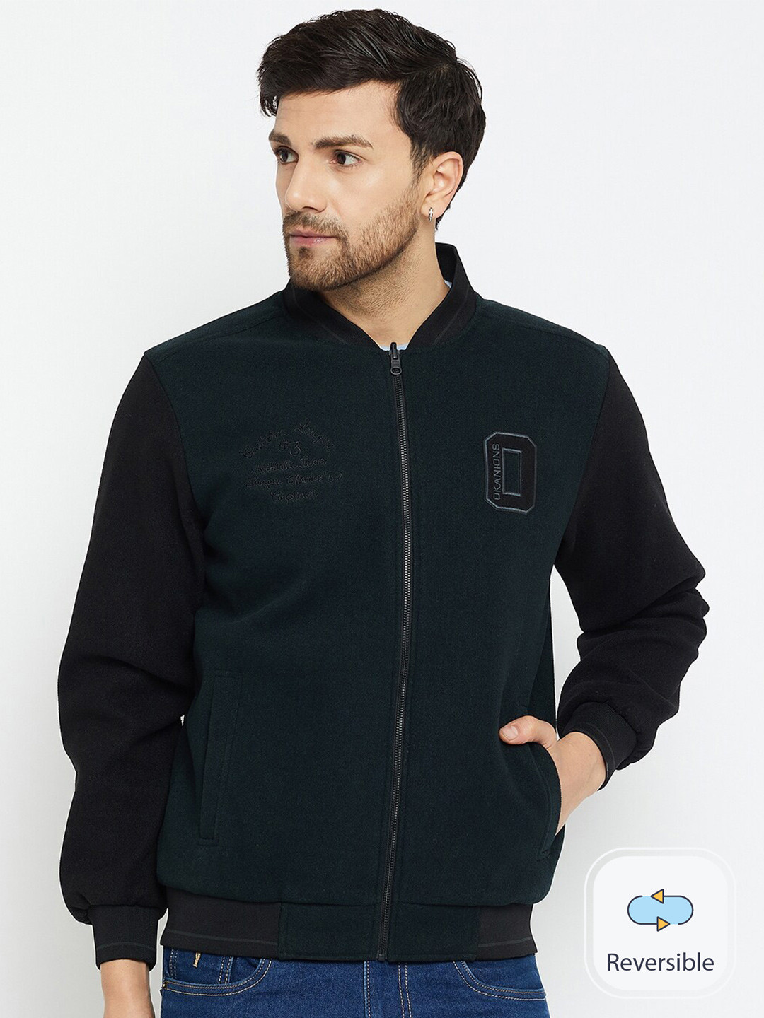 

Okane Mock Collar Reversible Bomber Jacket, Green