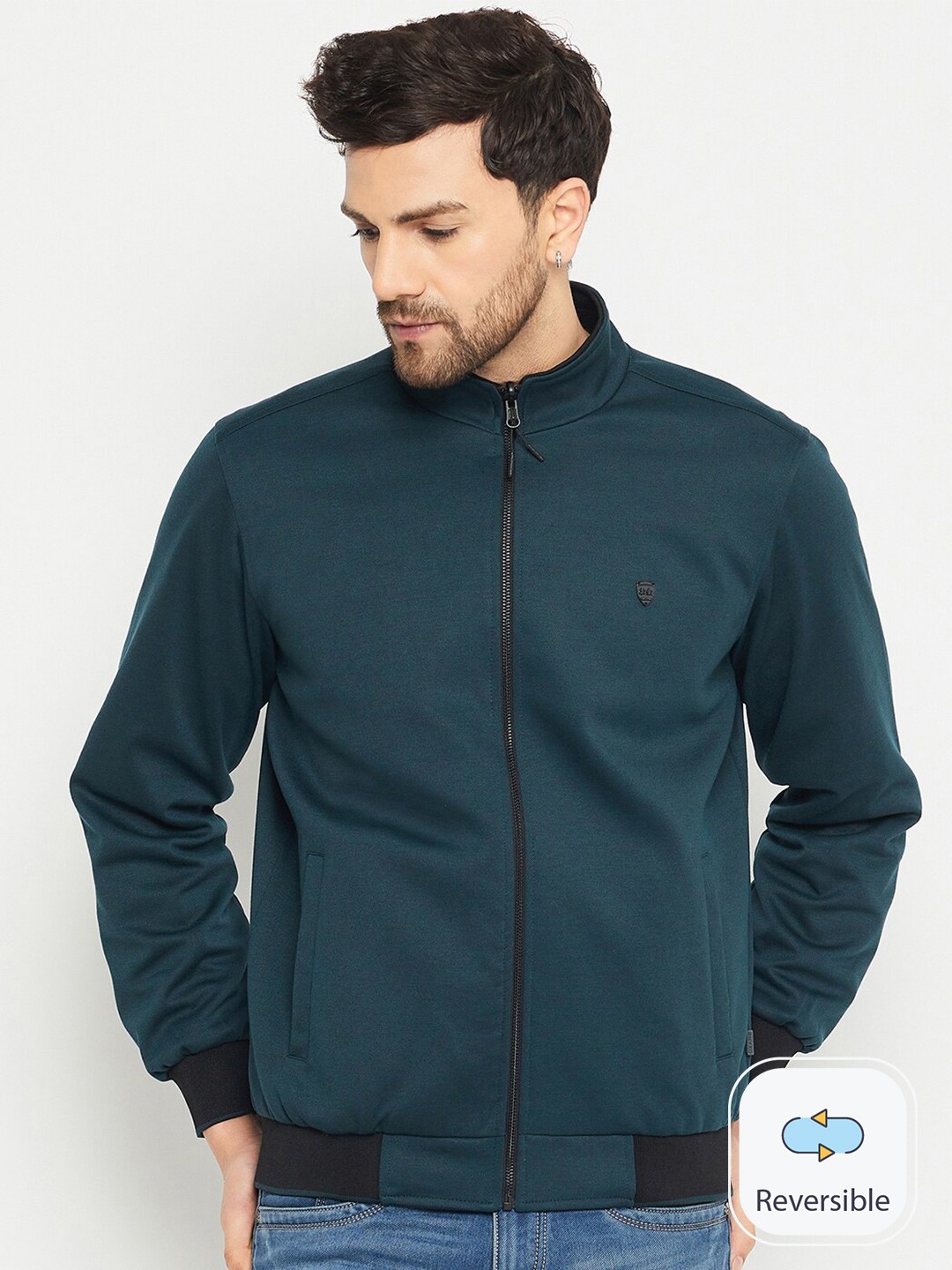 

Okane Mock Collar Reversible Bomber Jacket, Green