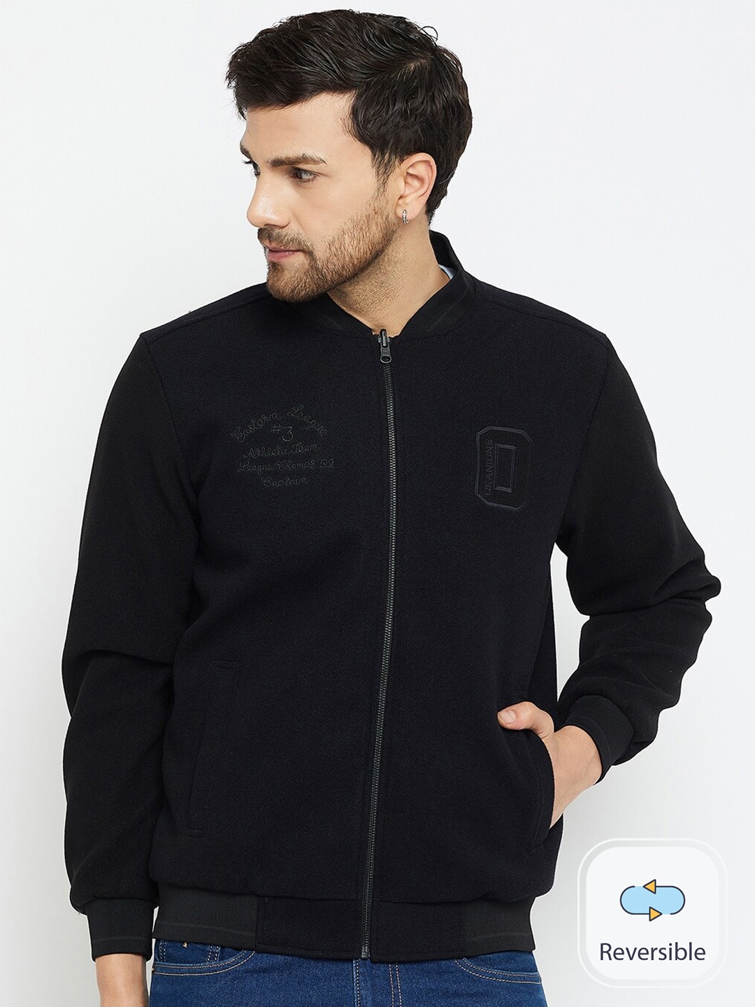 

Okane Mock Collar Reversible Bomber Jacket, Navy blue