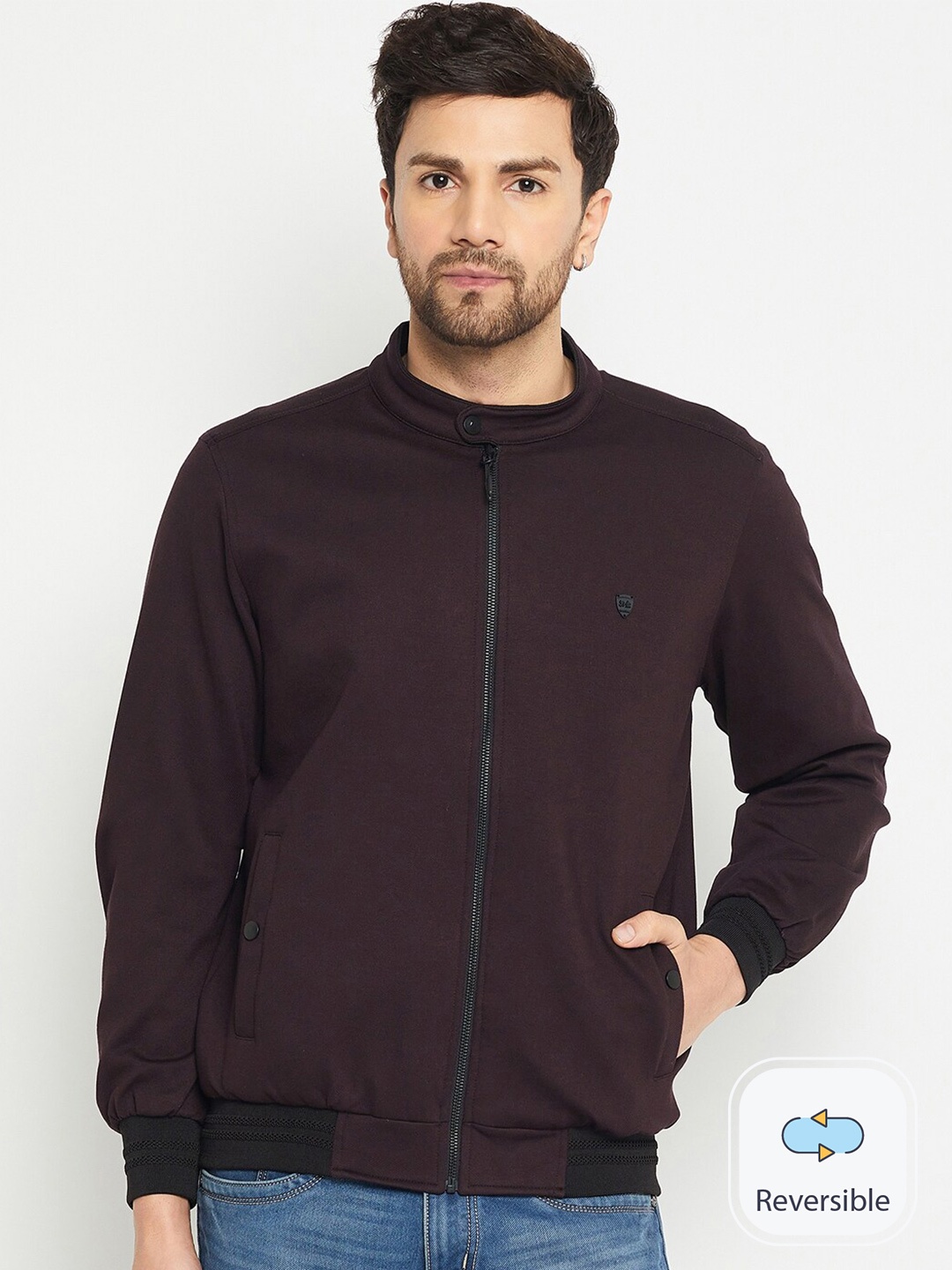 

Okane Mock Collar Reversible Bomber Jacket, Burgundy