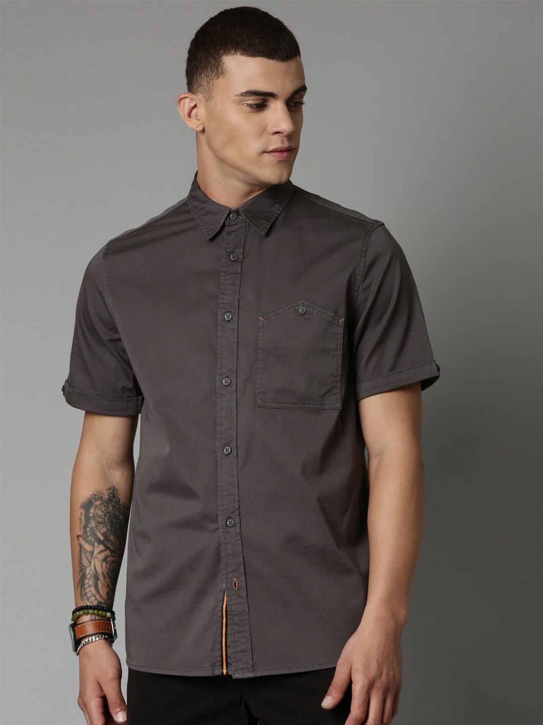 

Breakbounce Men Grey Comfort Casual Shirt