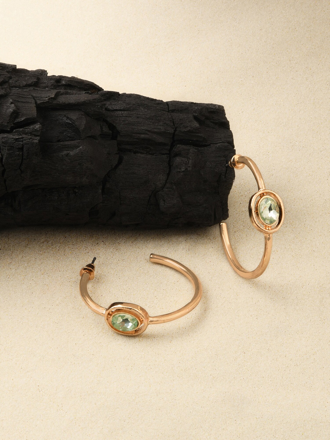 

Accessorize Gold-Plated Single Gem Studded Contemporary Half Hoop Earrings