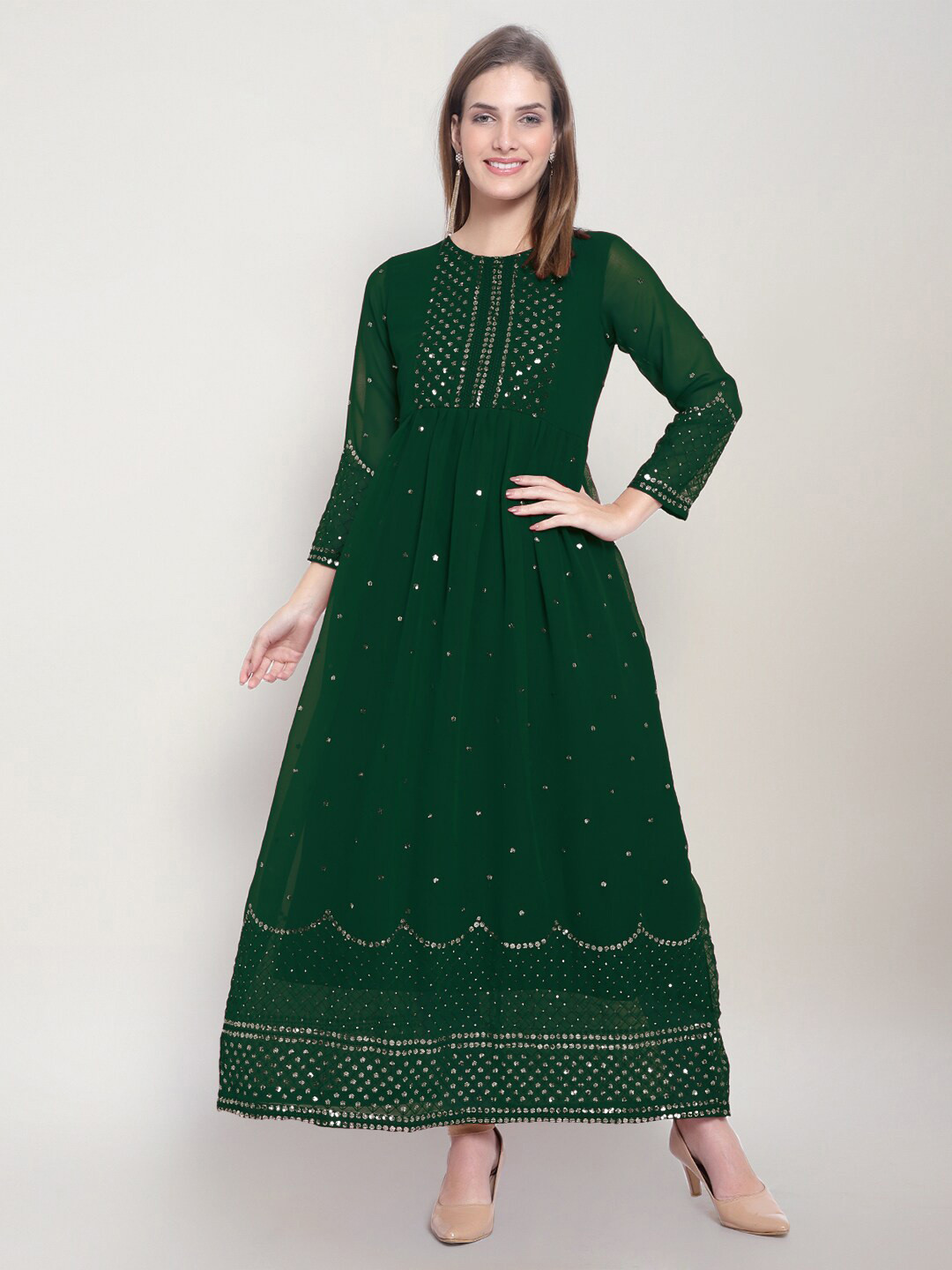 

Goti's Floral Embroidered A-Line Maxi Dress, Green