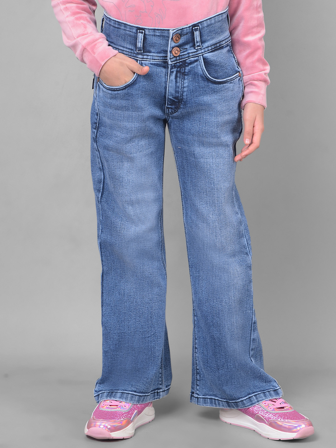 

Crimsoune Club Girls Slim Fit Heavy Fade Stretchable Jeans, Blue