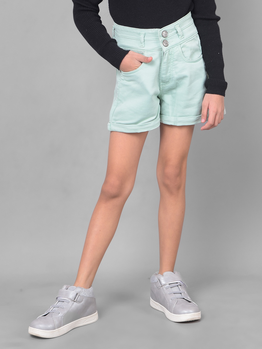 

Crimsoune Club Girls Mid Rise Slim Fit Cotton Shorts, Blue