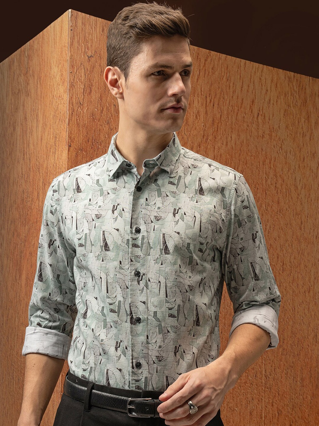 

LOCOMOTIVE Luxe Satin Printed Party Shirt, Sea green