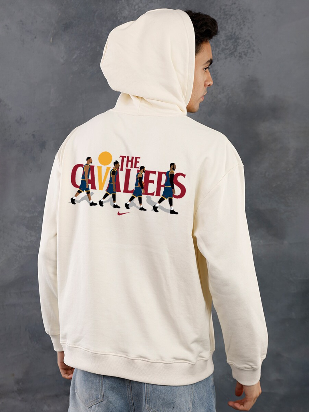 

PRONK Graphic Printed Drop Shoulder Premium Hooded Cotton Pullover, Off white
