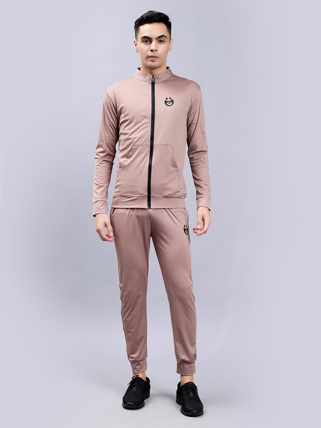 

DANZA-SON Mock Collar Zip-Front Tracksuit, Beige