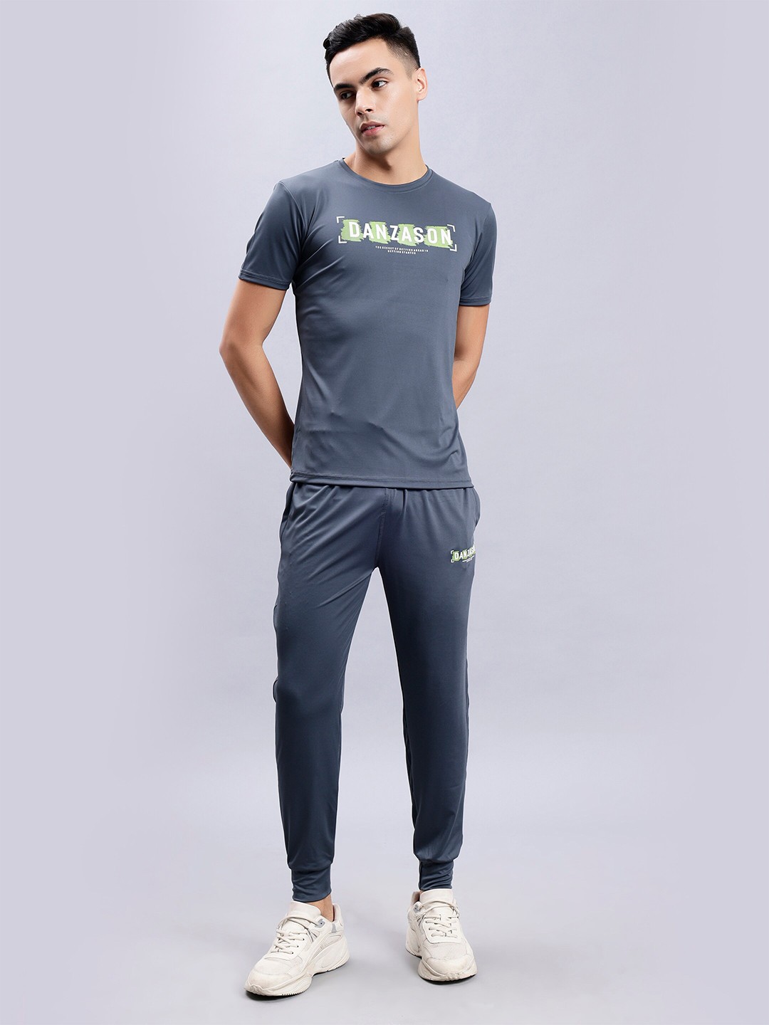 

DANZA-SON Typography Printed Round Neck Tracksuit, Grey