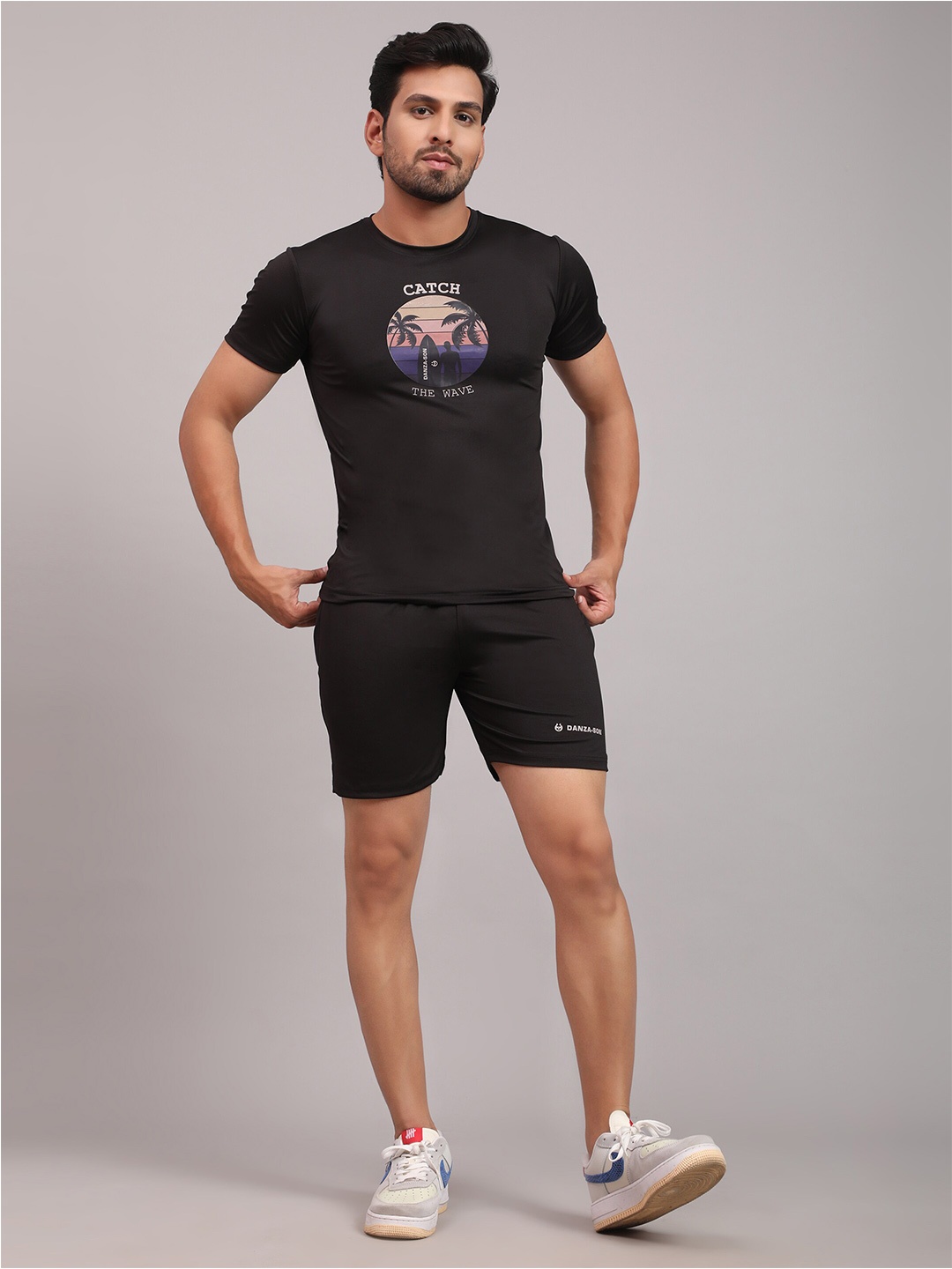 

DANZA-SON Graphic Printed Round Neck Tracksuits, Black