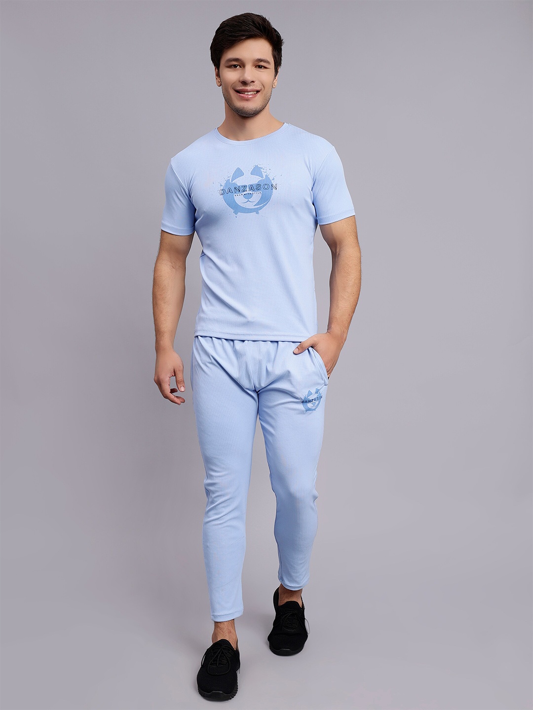 

DANZA-SON Printed Round Neck Tracksuits, Blue