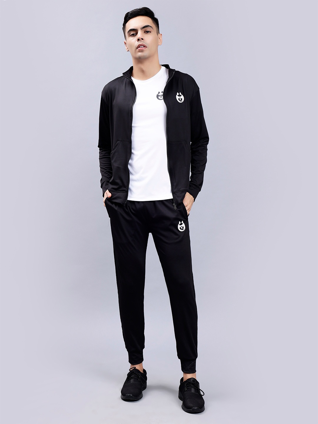 

DANZA-SON Mock Collar Sports Tracksuit, Black