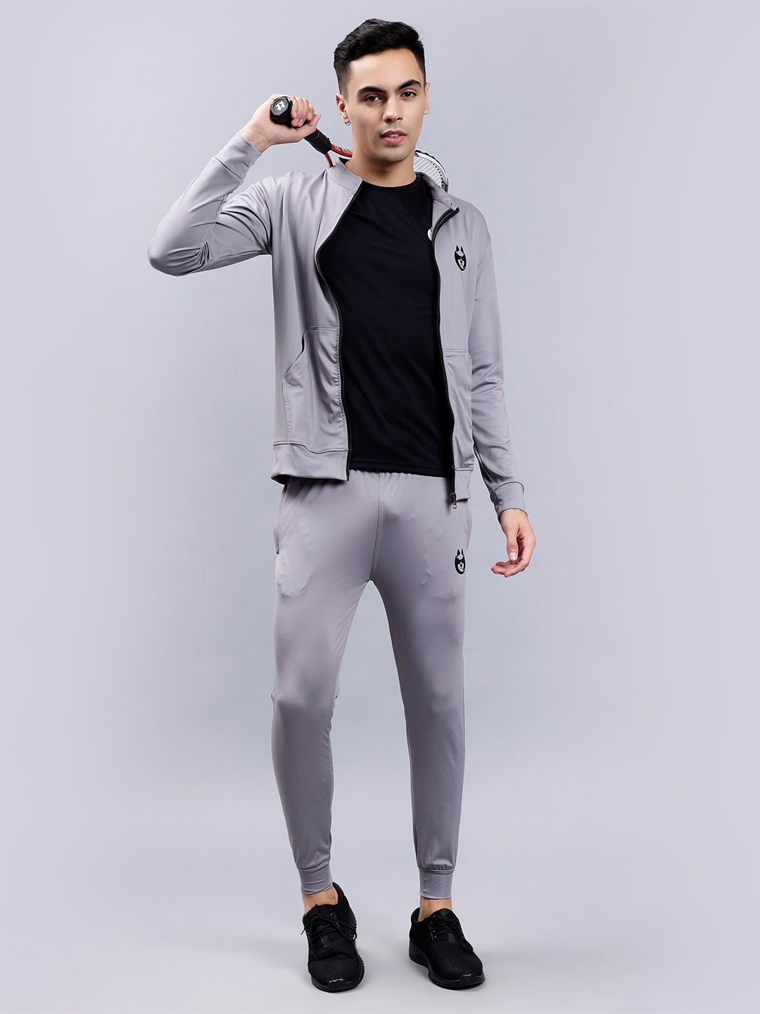 

DANZA-SON Mock Collar Sports Tracksuit, Grey