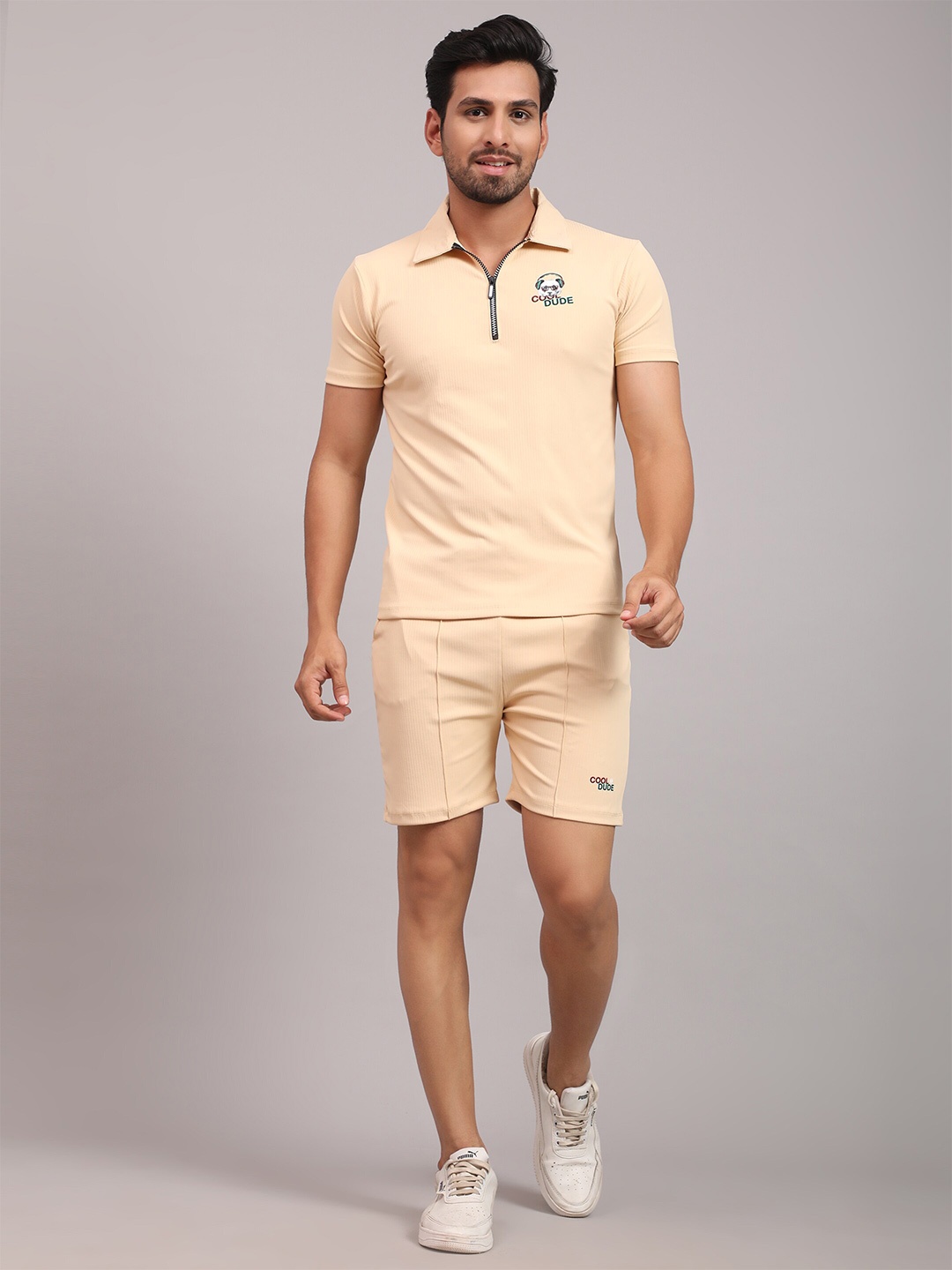 

DANZA-SON Polo Collar Short Sleeves Tracksuit, Cream