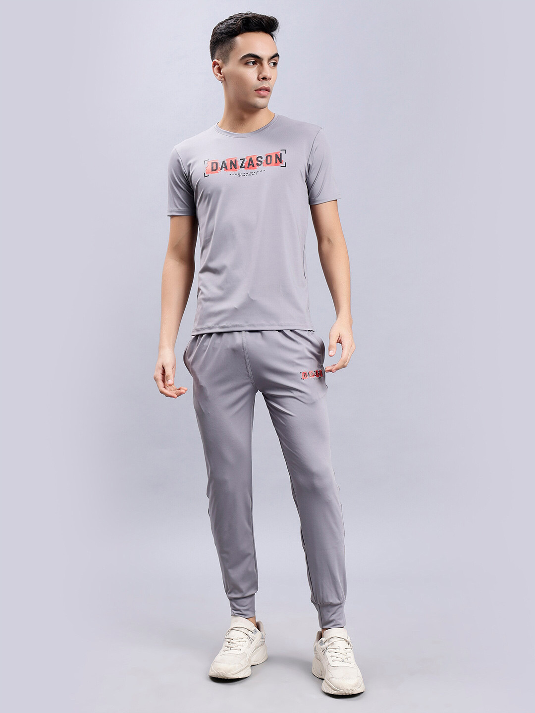 

DANZA-SON Brand Logo Printed Round Neck Sports Tracksuit, Grey