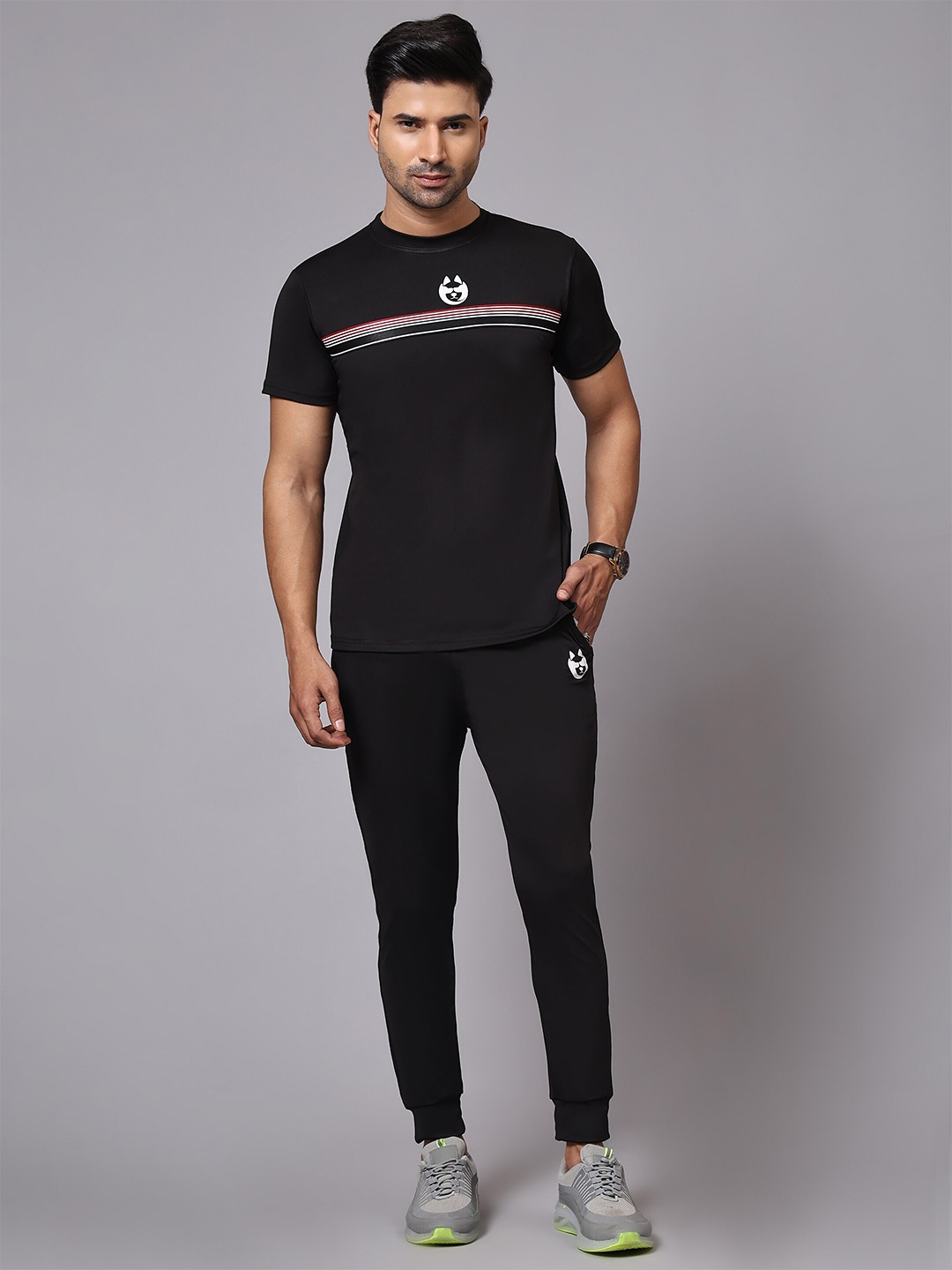 

DANZA-SON Logo Printed Round Neck Sports Tracksuit, Black