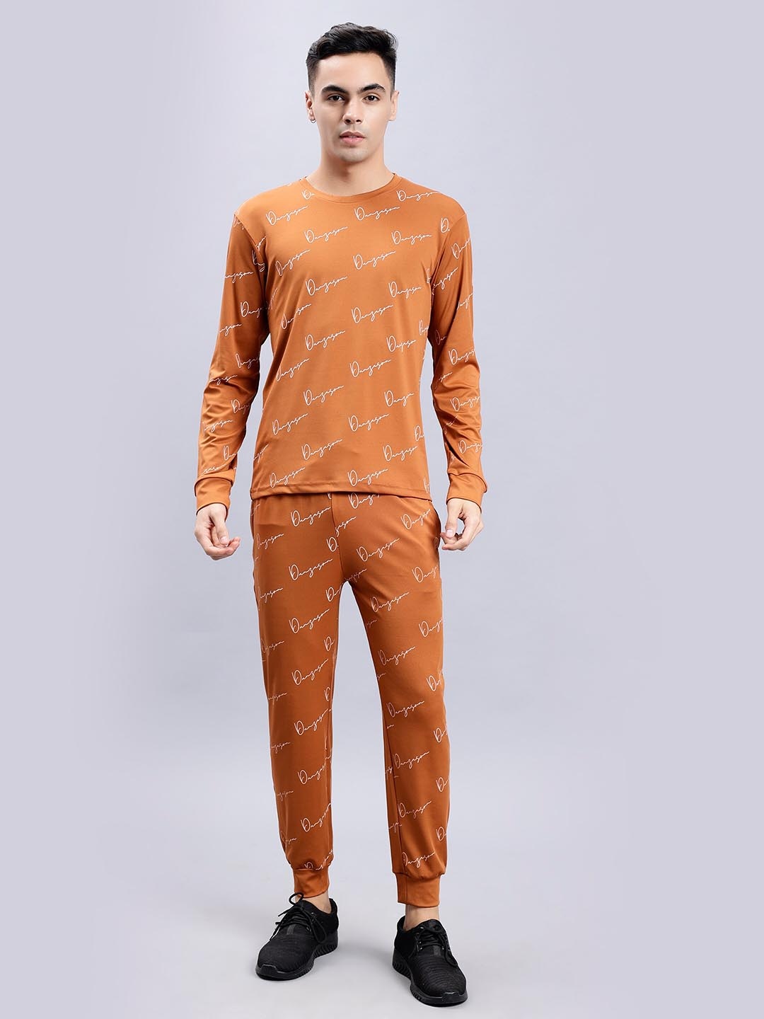 

DANZA-SON Typography Printed Round Neck Tracksuit, Rust