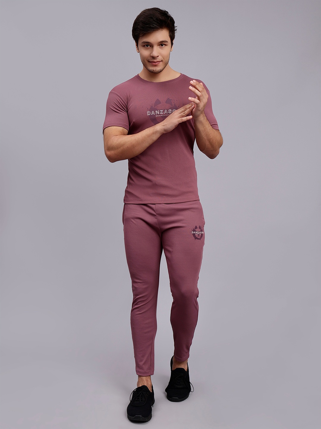 

DANZA-SON Ribbed Round Neck Tracksuit, Pink