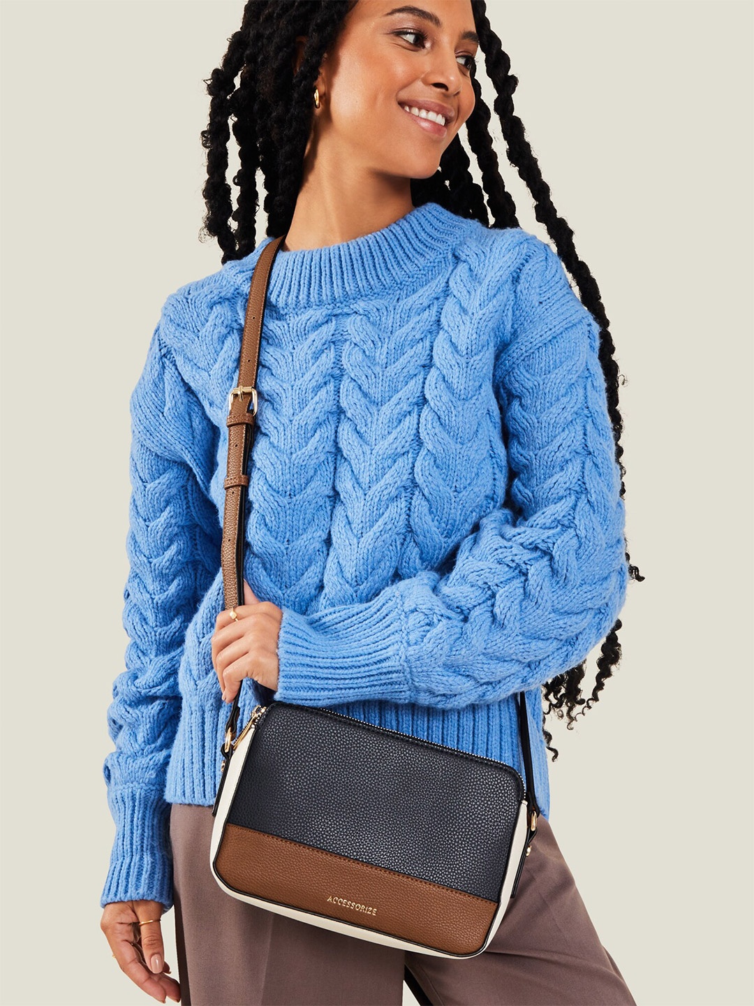 

Accessorize London Colorblocked Sling Bag, Blue