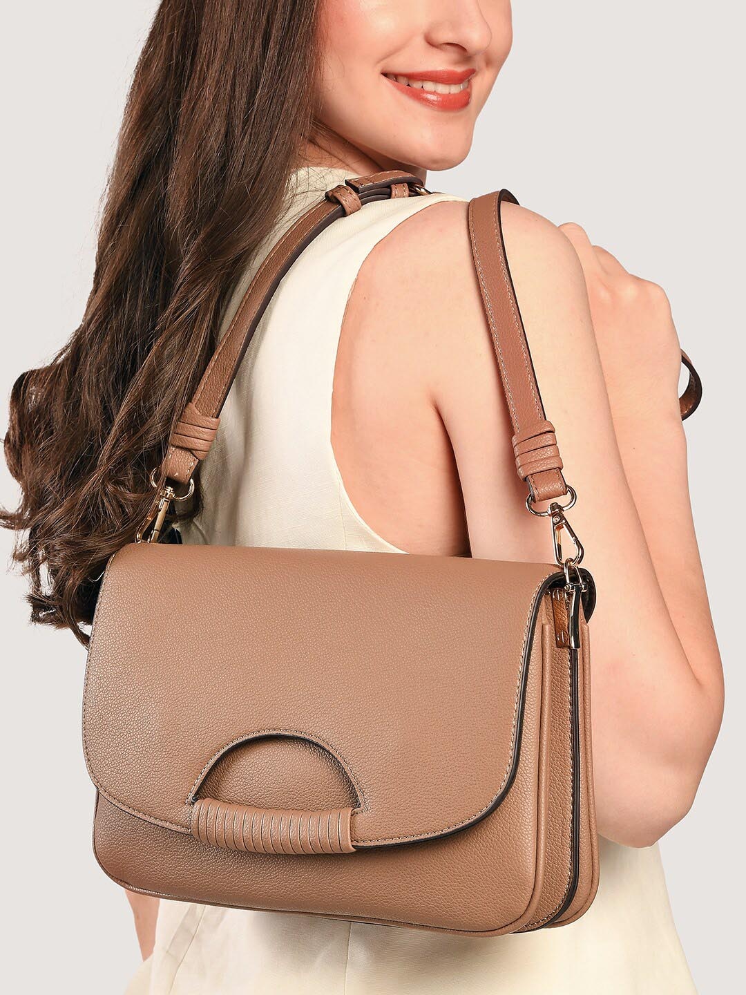 

Accessorize London Detachable Strap Satchel Bag, Brown