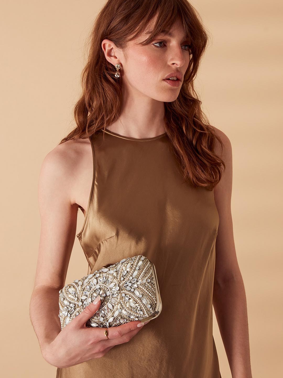 

Accessorize Embellished Hardcase Box Clutch, White