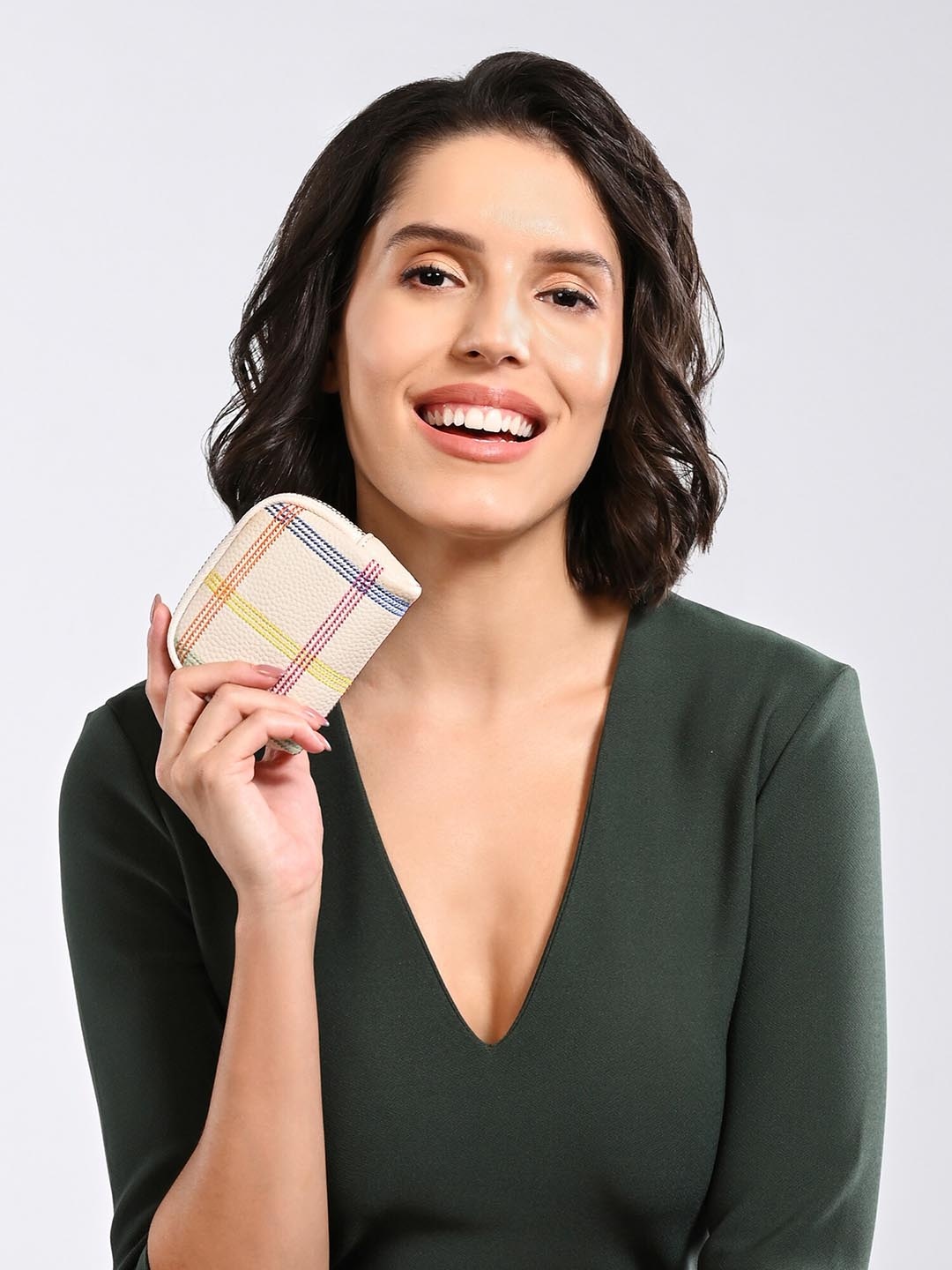 

Accessorize London Checked Coin Purse Wallet, Cream