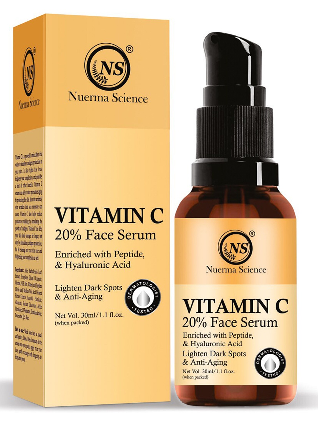 

Nuerma Science Vitamin C 20% Face Serum with Peptide & Hyaluronic Acid - 30ml, Orange