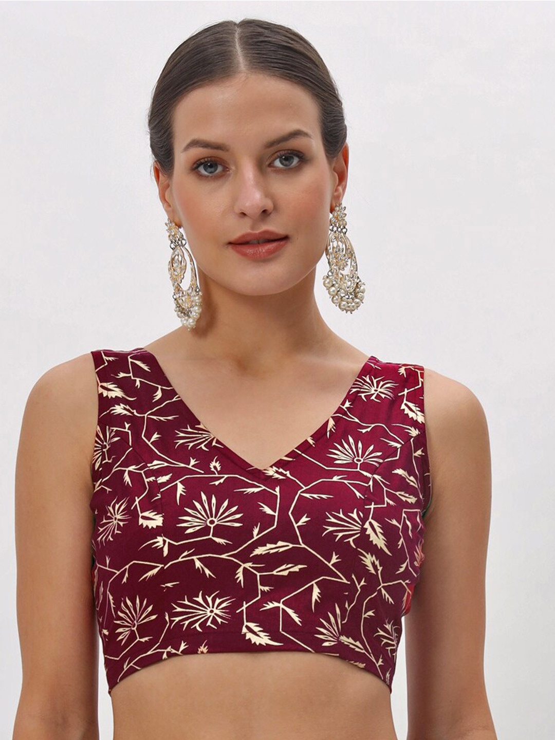 

studio rasa Block Printed Saree Blouse, Maroon