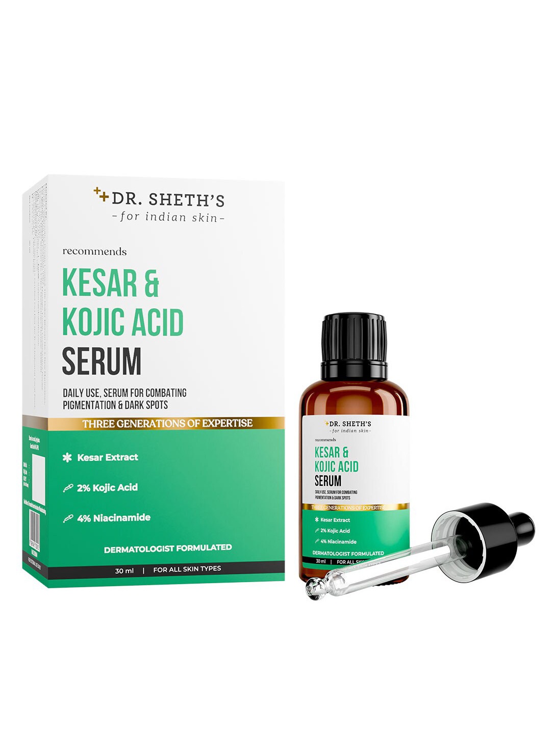 

DR. SHETHS Kesar & Kojic Acid Serum For Dark Spots - 30ml, White
