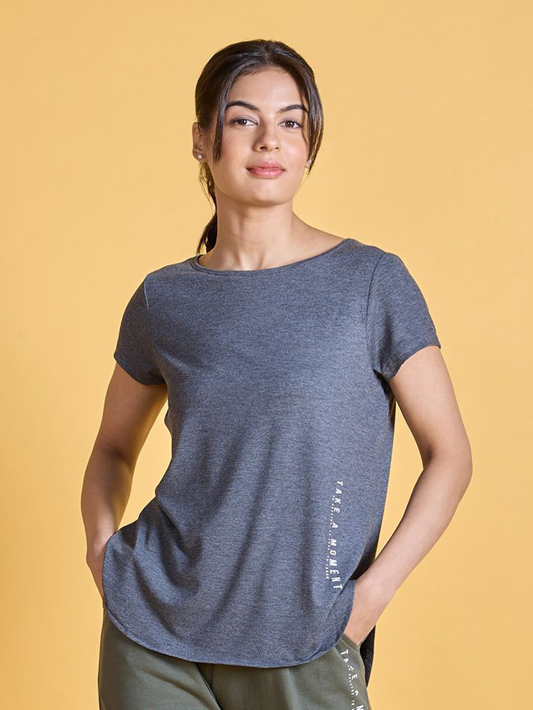 

Nykd Women Printed Round Neck Relaxed Fit Apple Bottom T-shirt, Black