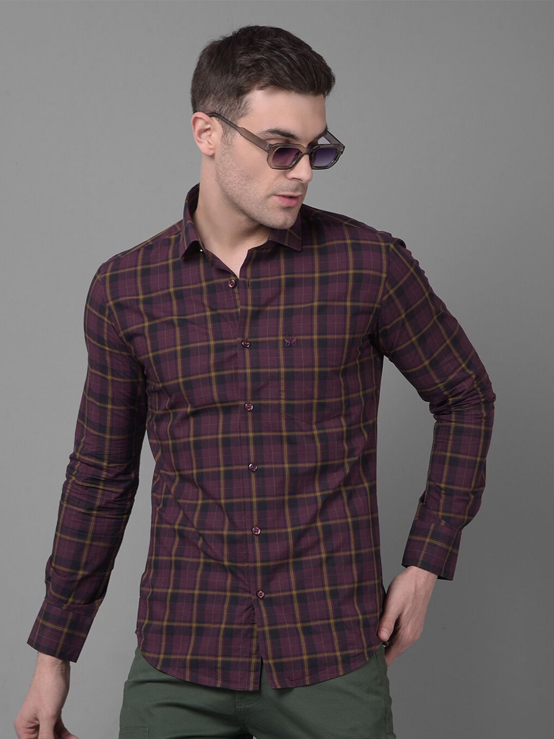 

Crimsoune Club Slim Fit Spread Collar Checked Casual Shirt, Brown