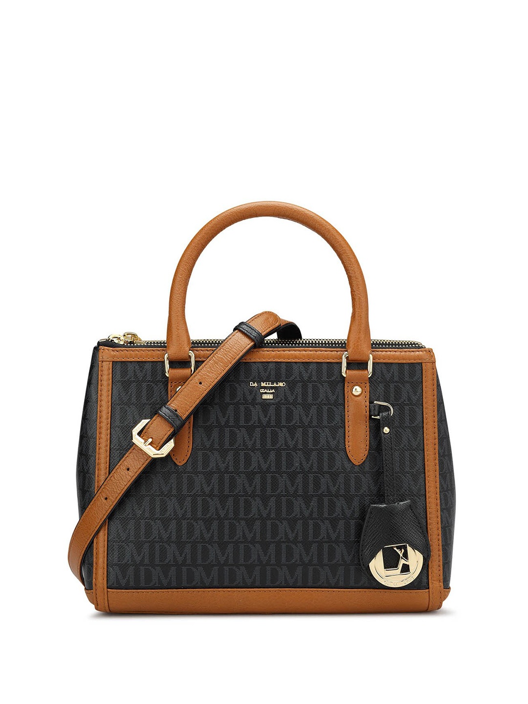

Da Milano Textured Leather Structured Handheld Bag, Black