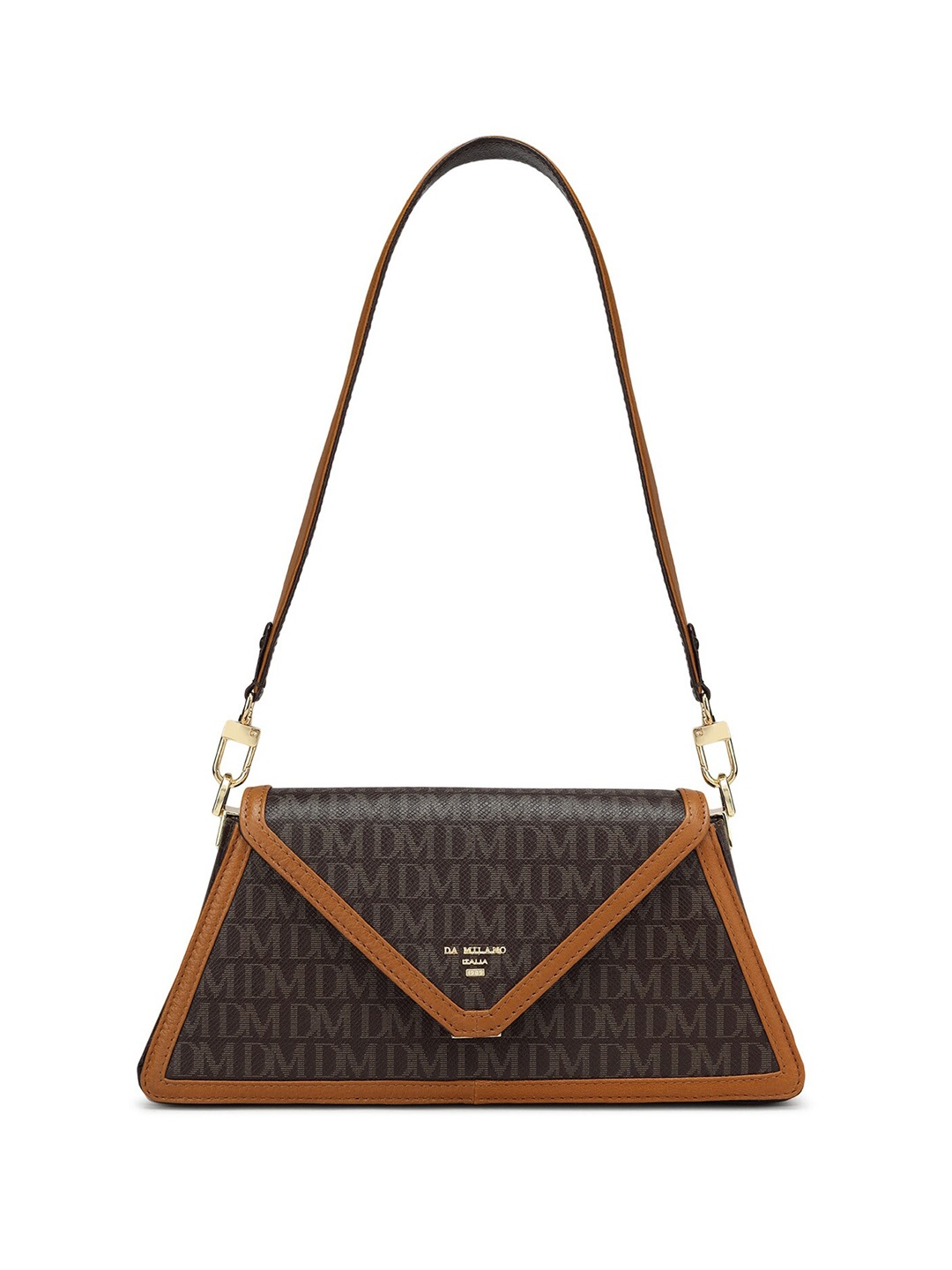 

Da Milano Typography Printed Leather Structured Shoulder Bag, Brown