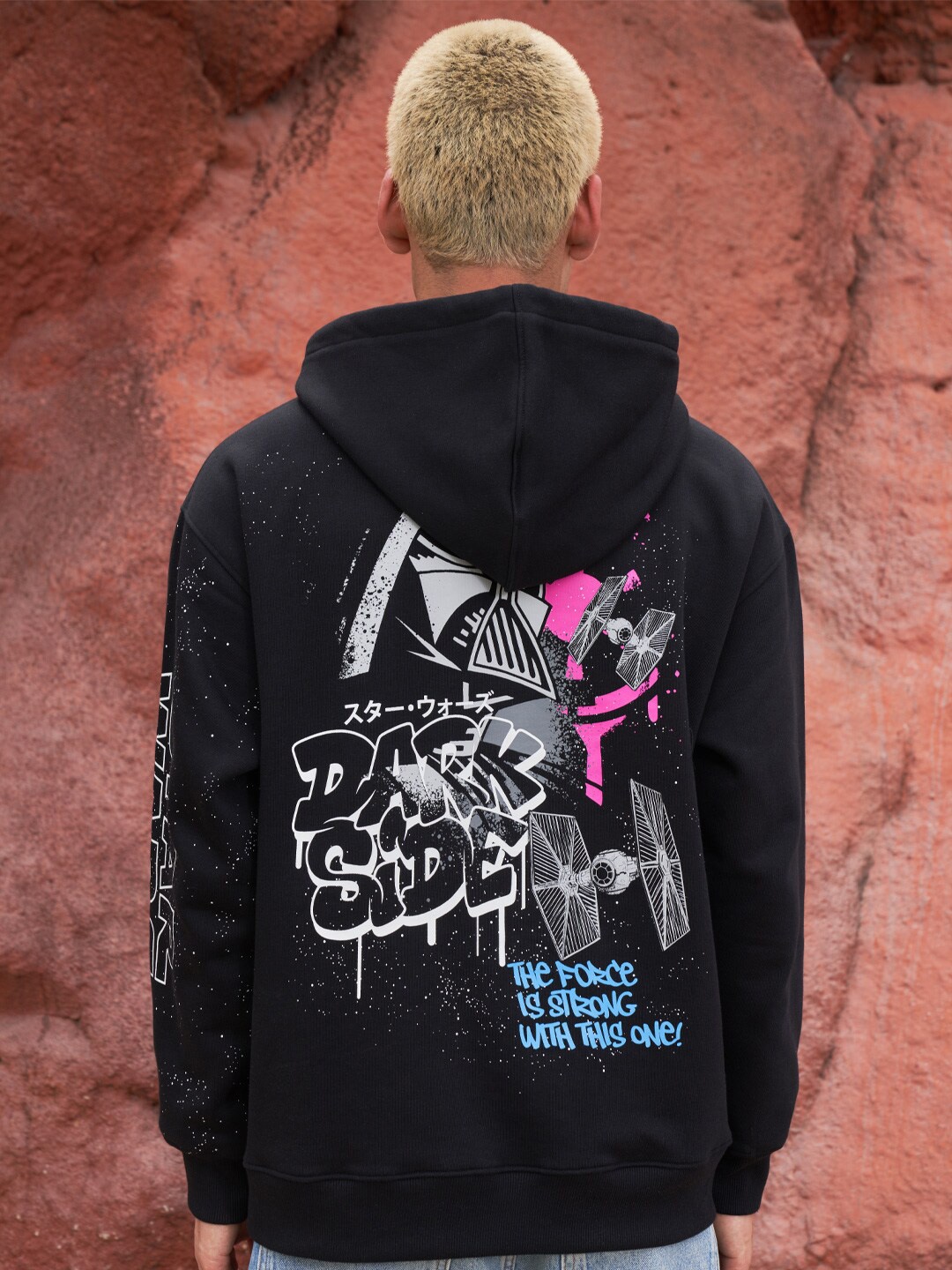 

Bonkers Corner Typography Printed Hooded Cotton Pullover, Black