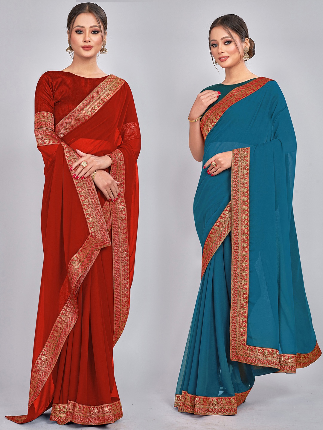 

CastilloFab Zari Pure Georgette Saree, Teal