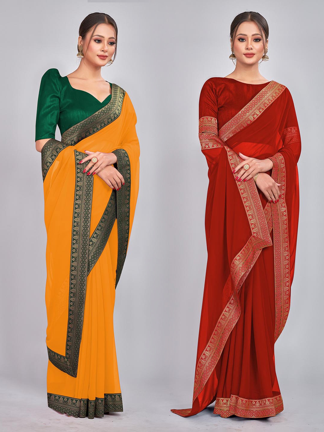 

CastilloFab Selection Of 2 Pure Georgette Sarees, Mustard