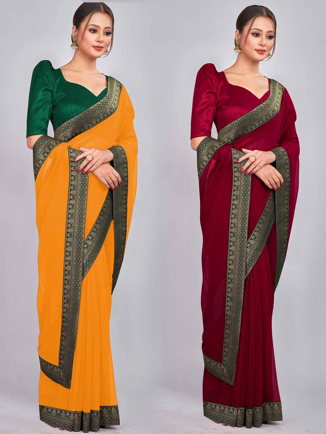 

CastilloFab Selection Of 2 Pure Georgette Sarees, Mustard