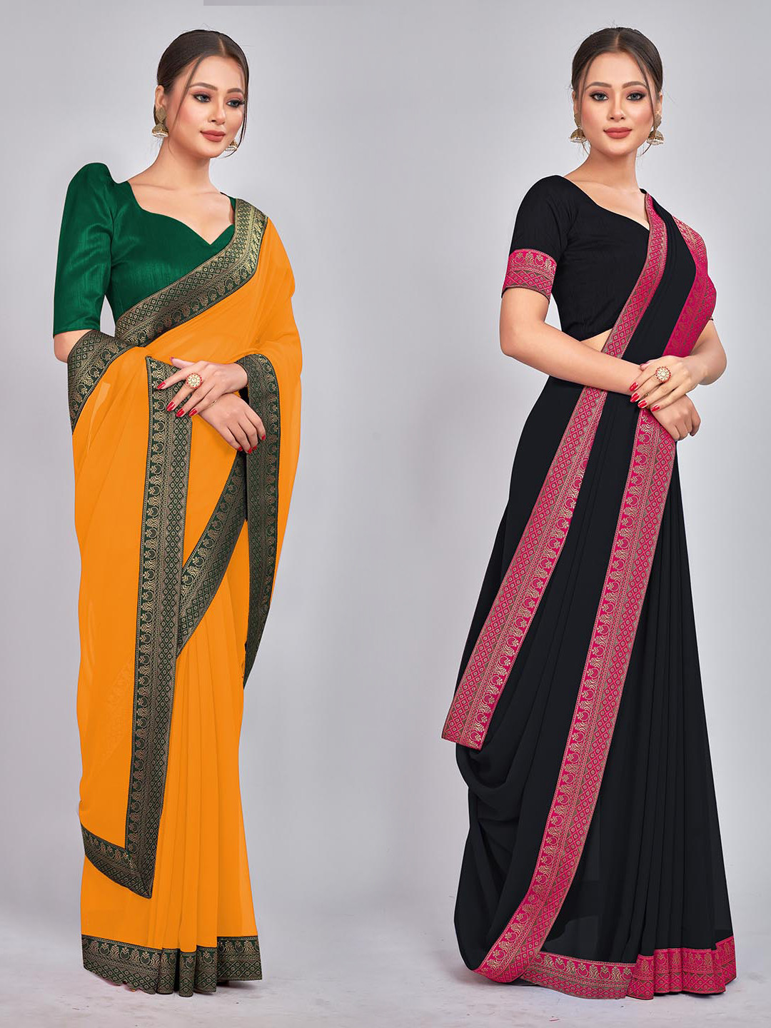 

CastilloFab Selection Of 2 Pure Georgette Sarees, Mustard