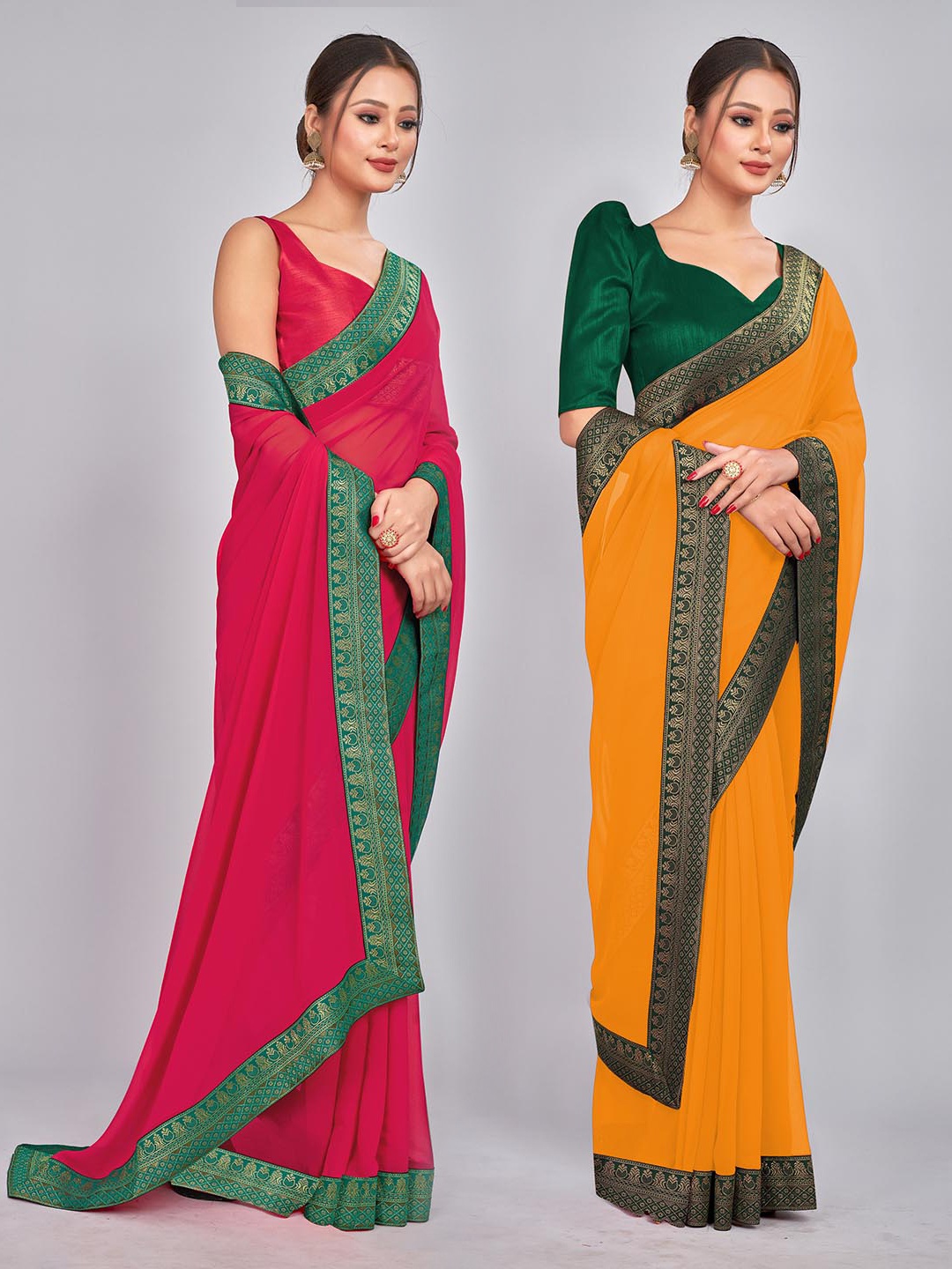 

CastilloFab Selection Of 2 Pure Georgette Sarees, Mustard