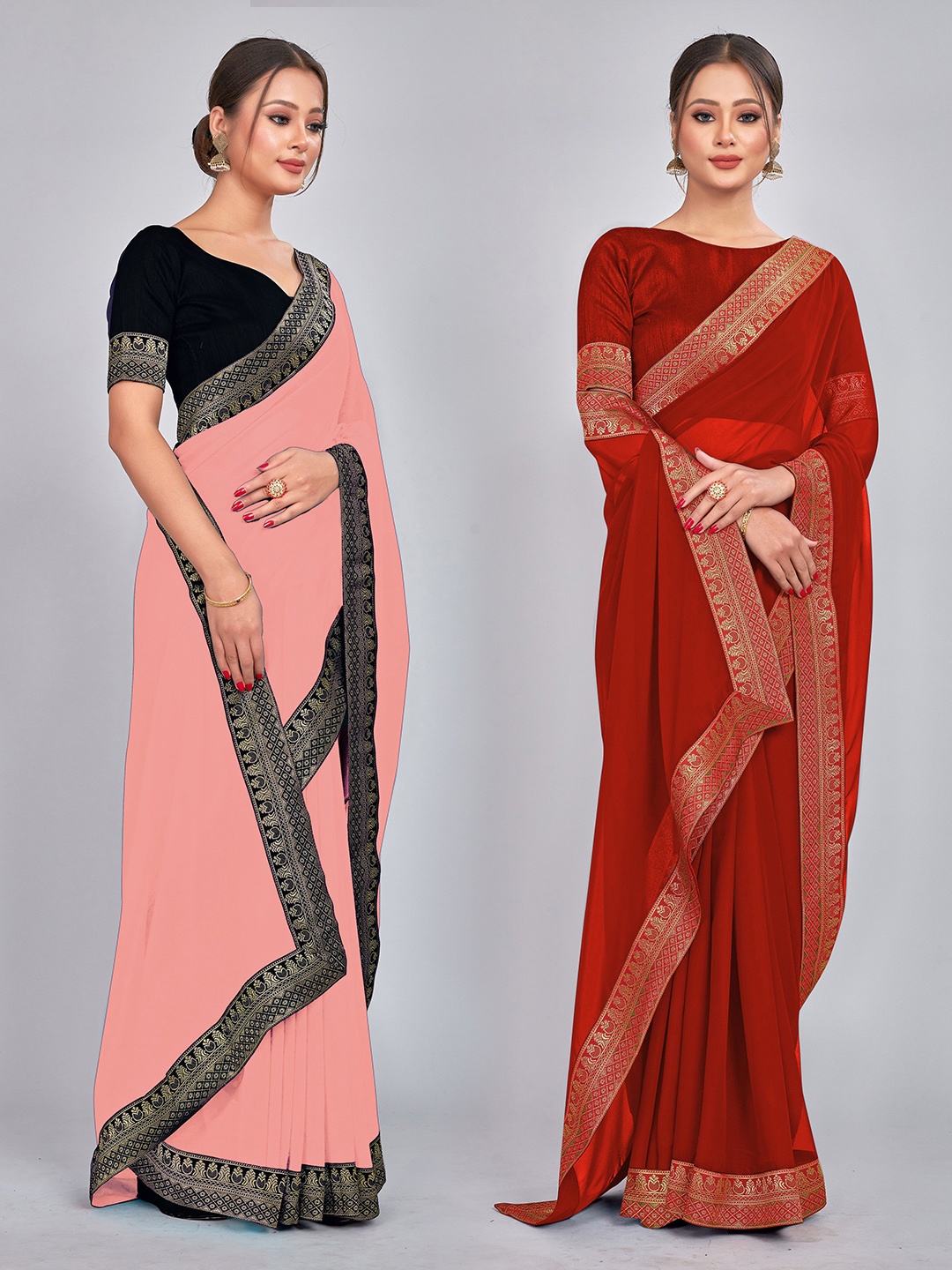 

CastilloFab Selection Of 2 Pure Georgette Sarees, Red