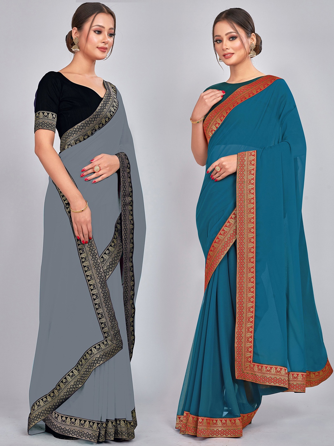 

CastilloFab Zari Pure Georgette Saree, Teal