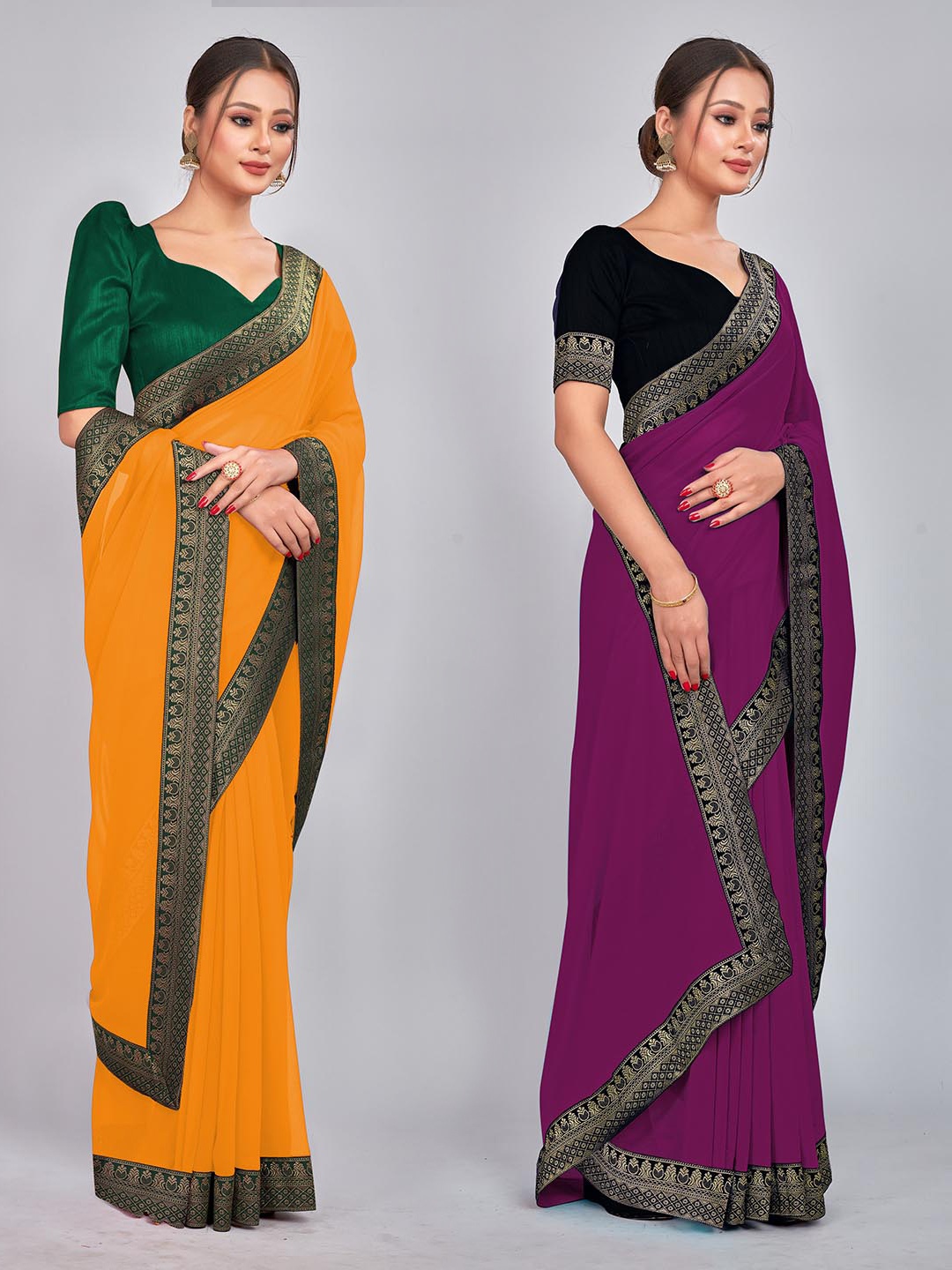 

CastilloFab Selection Of 2 Pure Georgette Sarees, Mustard