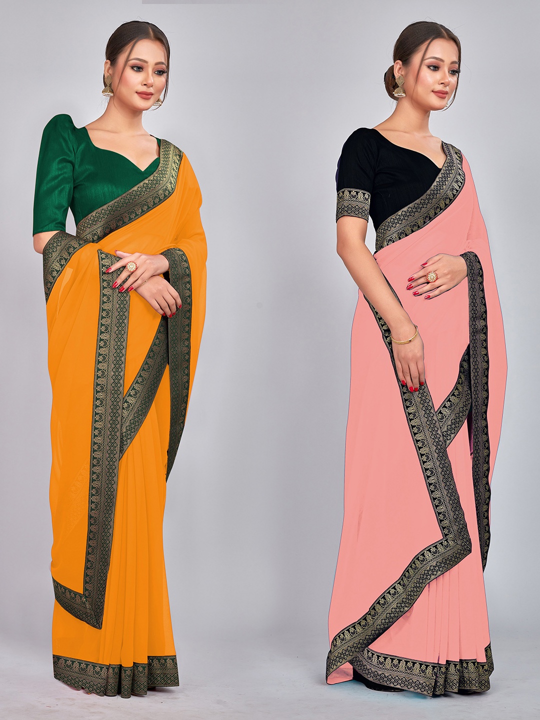 

CastilloFab Selection Of 2 Pure Georgette Sarees, Mustard