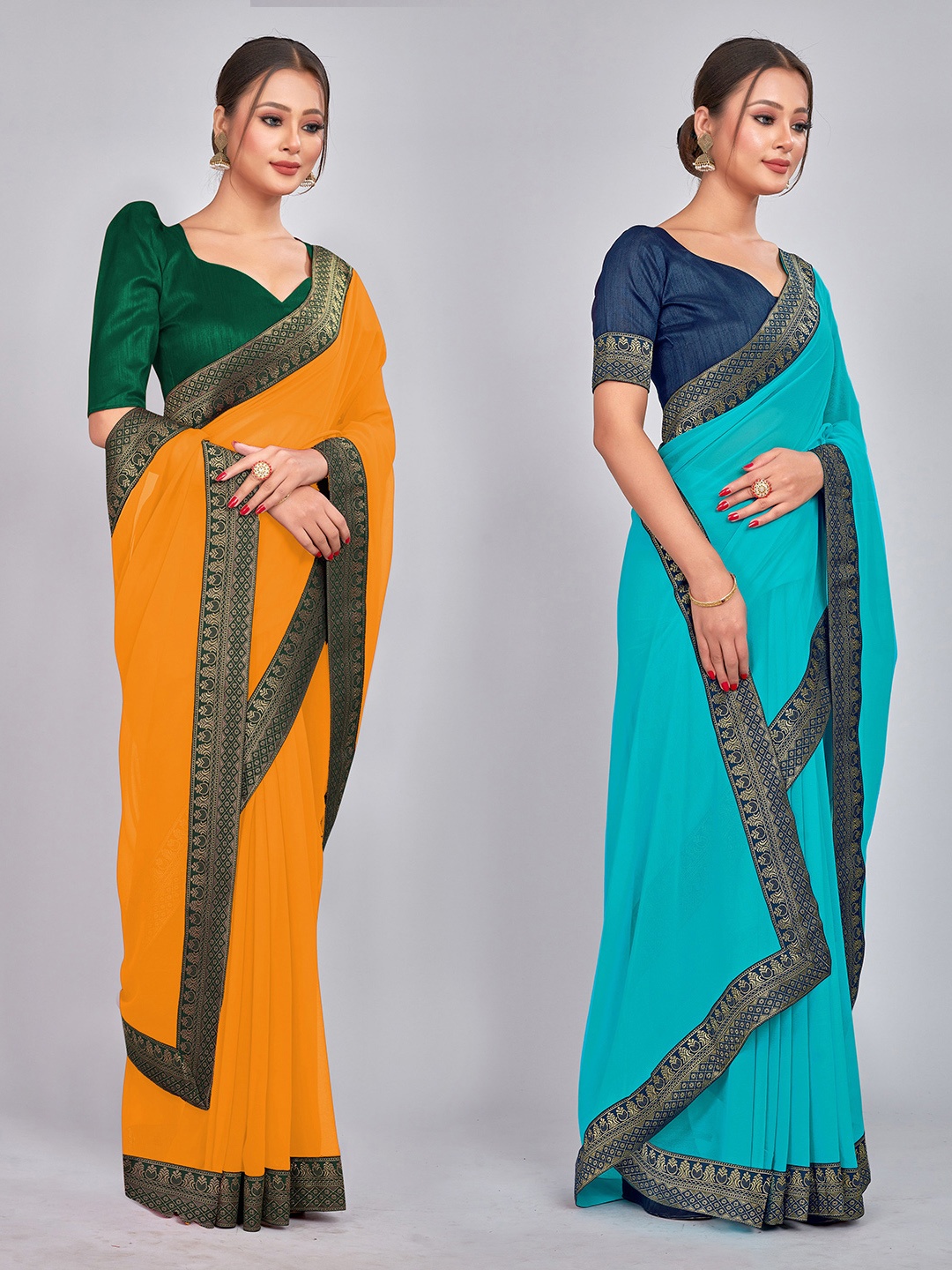 

CastilloFab Selection Of 2 Pure Georgette Sarees, Mustard