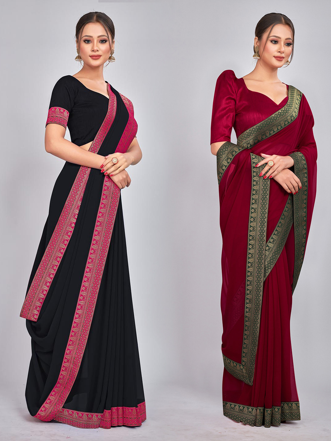 

CastilloFab Selection Of 2 Pure Georgette Sarees, Maroon