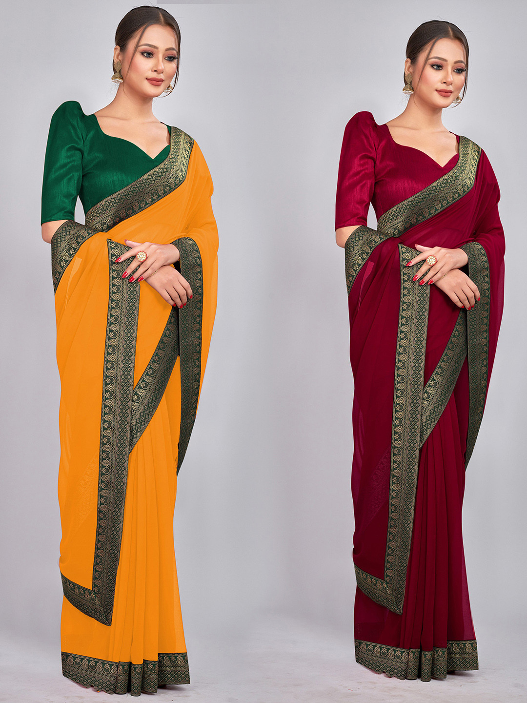 

CastilloFab Selection Of 2 Pure Georgette Sarees, Maroon