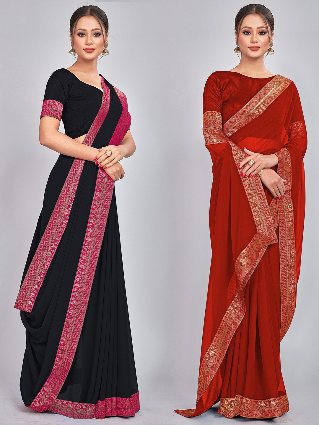 

CastilloFab Selection Of 2 Pure Georgette Sarees, Red